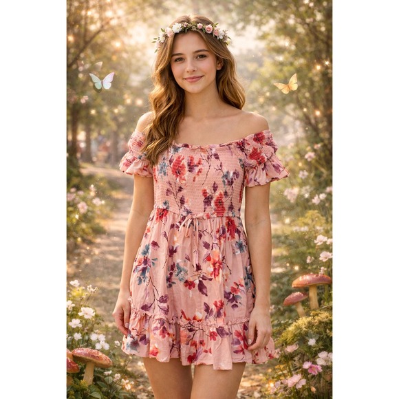 Band of Gypsies Dresses & Skirts - Band of Gypsies Smocked Dress Small‎ Puff Sleeve Fairycore Whimsical Boho Floral